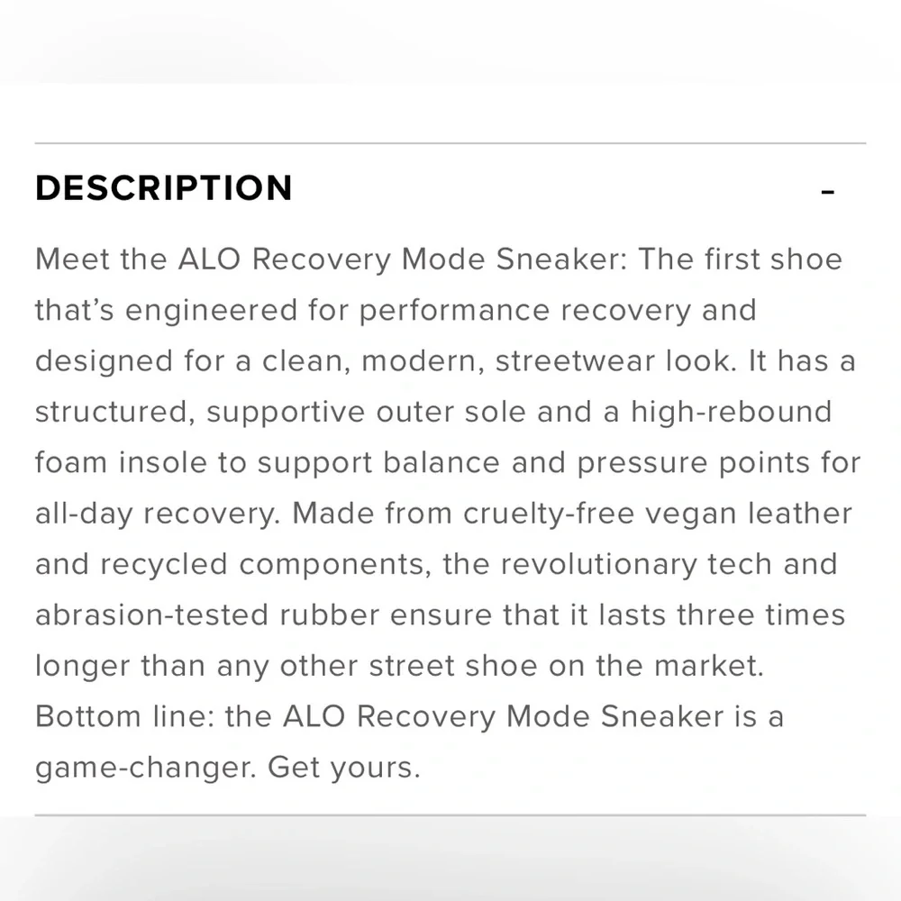 ALO Recovery Mode Sneaker Mens size 12
Women’s 13.5 unisex - Picture 9 of 9